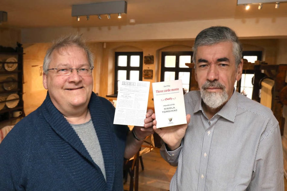André Neubert (l.,57), Leiter des Karl-May-Hauses in Hohenstein Ernstthal und Hans-Dieter Steinmetz (65), der den Wissenschaftlichen Beirat leitet.