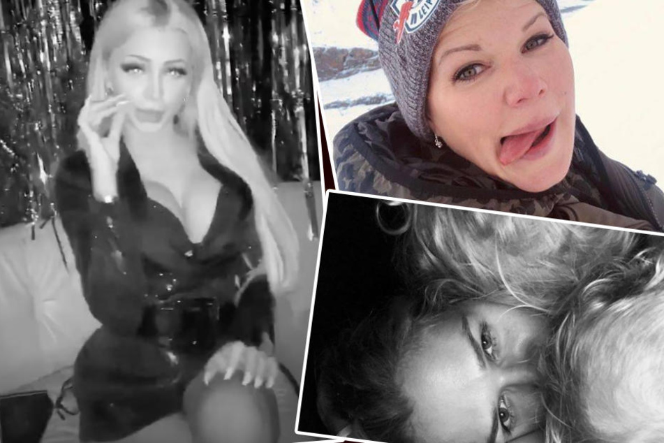Leipzigs Promi-Damen Katja Krasavice (links), Melanie Müller (rechts oben) und Sara Kulka (rechts unten) haben Silvester ganz unterschiedlich gefeiert.