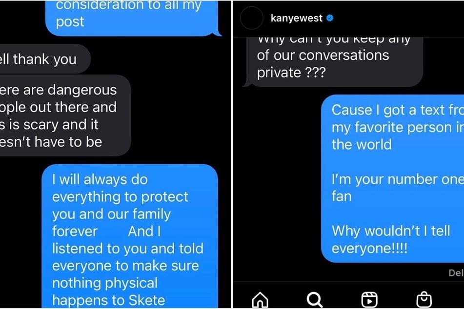 On Monday, Ye leaked what appeared to be messages between him and Kim on social media.