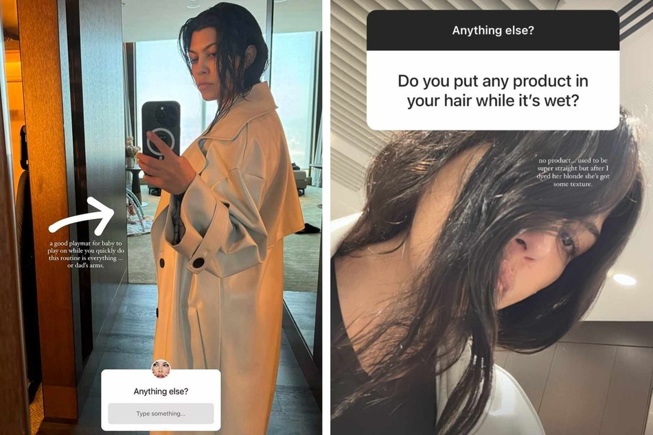 Kourtney Kardashian also answered some fan questions about her postpartum beauty recommendations via Instagram Stories on Tuesday.