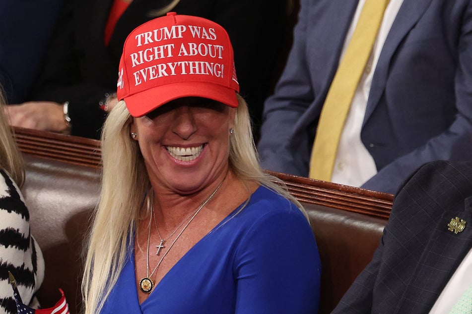 Rep. Marjorie Taylor Greene (R-GA) attends President Donald Trump's address to a joint session of Congress at the US Capitol on March 4, 2025 in Washington, DC.