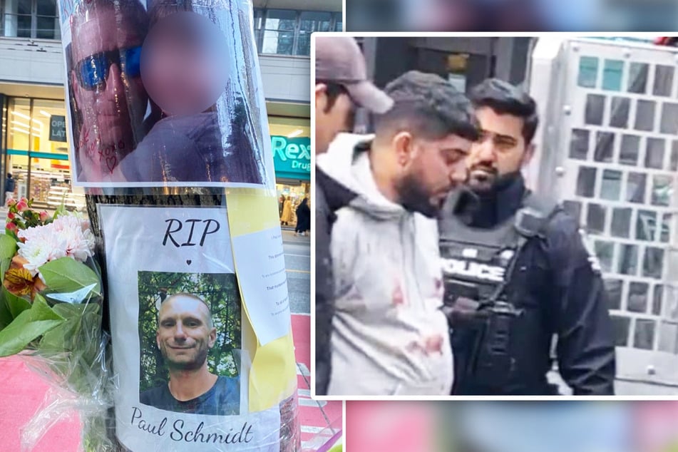 Vor dem Starbucks erinnert ein Schrein an den schrecklichen Mord. Inderdeep Singh Gosa (32, r.) befinde sich in Haft.
