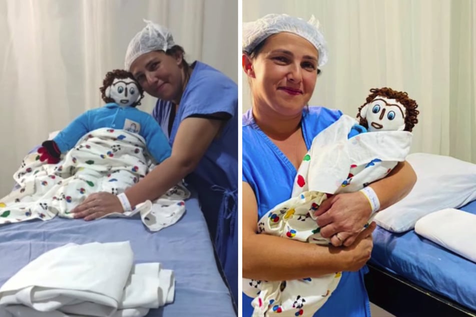 Meirivone Rocha Moraes (37) hält ihren "Sohn" überglücklich im Arm.