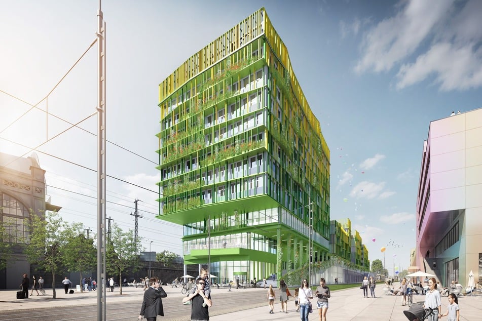 Ursprünglich sollte die Fassade nicht nur grün sein, sondern begrünt. Aber der Plan wurde verworfen.