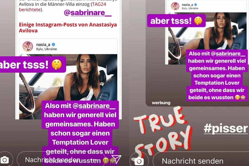 Die Montage zeigt Screenshots von den beiden Instagram-Storys von Sabrina und Anastasiya.