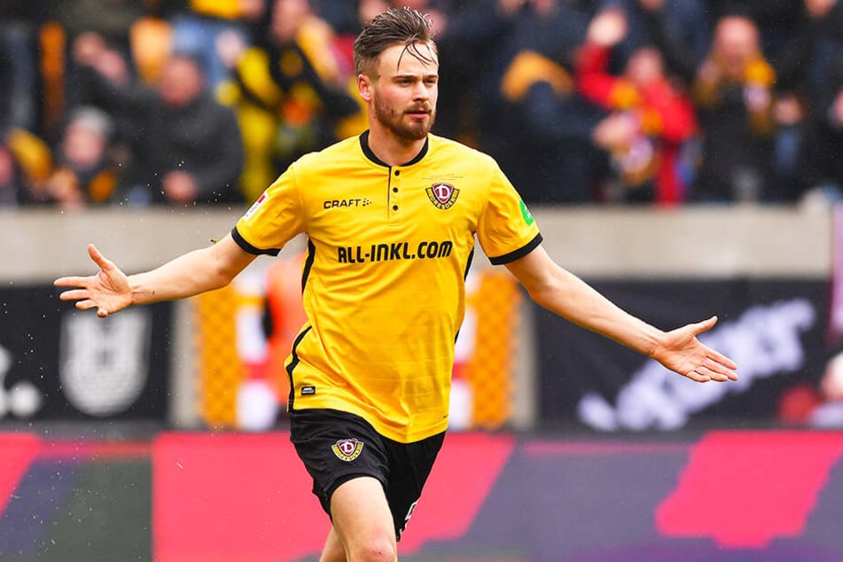 Pure Erleichterung nach harten Wochen: Dynamo-Stürmer Lucas Röser freut sich über seinen 1:1-Ausgleichstreffer gegen den 1. FC Magdeburg.