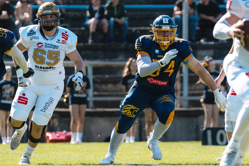 Bei der Generalprobe gegen die Dresden Monarchs hatten Arn Mazomeit (Nr. 54) und die Leipzig Lions keine Chance.