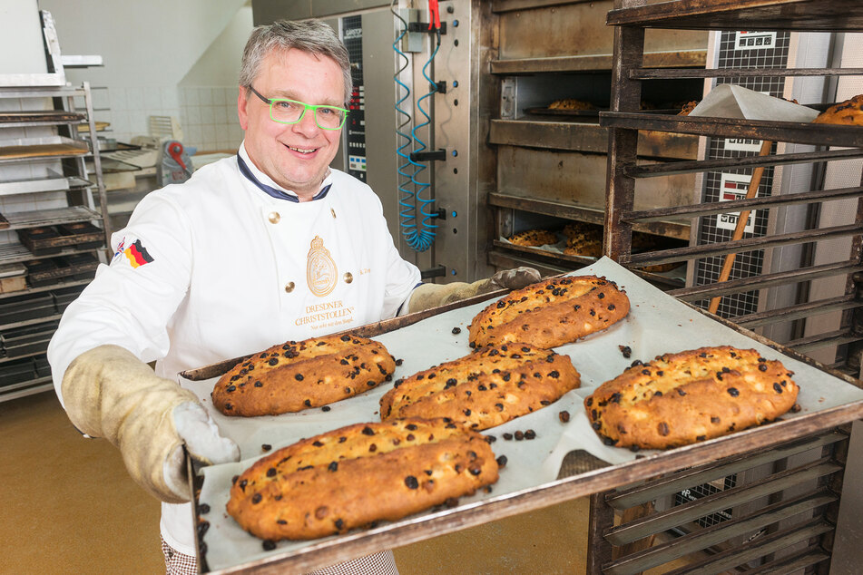 Rüdiger Zopp (58) bäckt in seiner Dresdner Mühlenbäckerei pro Saison vier bis fünf Tonnen Christstollen.