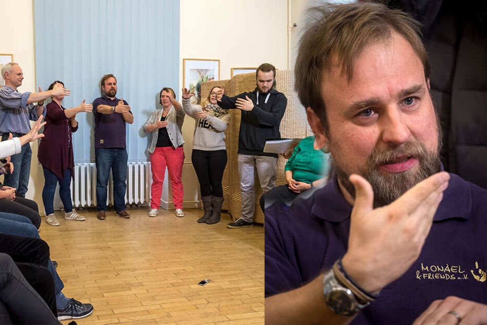 Seine Hände drücken aus, was er sagen will: Michael Kritschil gründete gemeinsam mit seiner Frau den Gebärdenchor "Monael & Friends". Zur ersten gemeinsamen Probe des Chores waren alle interessierten Chemnitzer, hörend oder gehörlos, eingeladen.