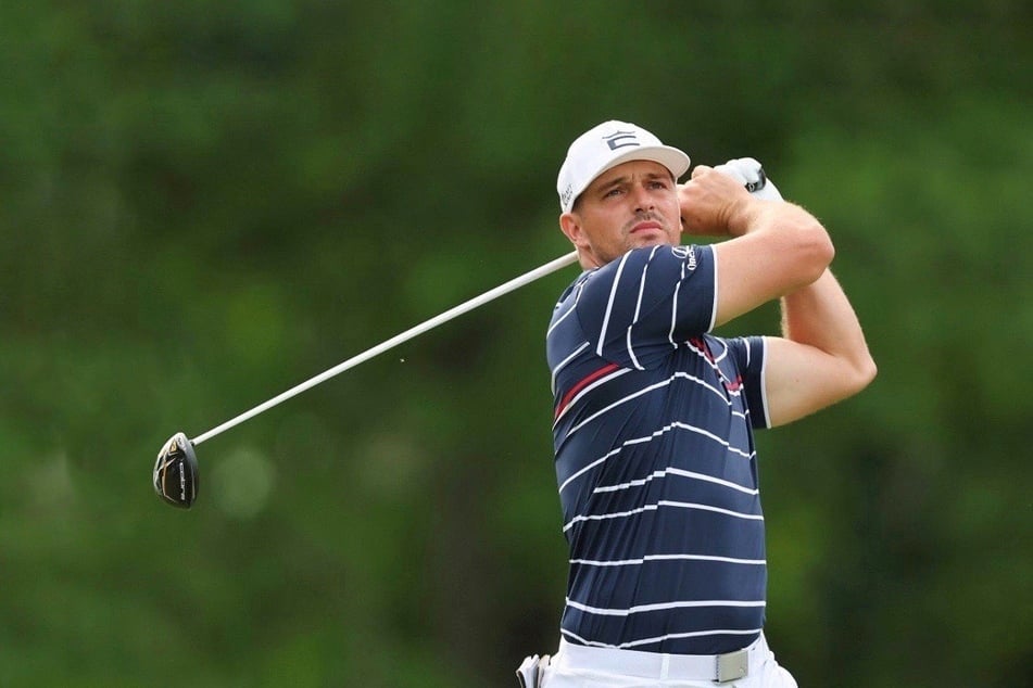 US golfer Bryson DeChambeau plays his shot at the Memorial Tournament in Dublin, Ohio.