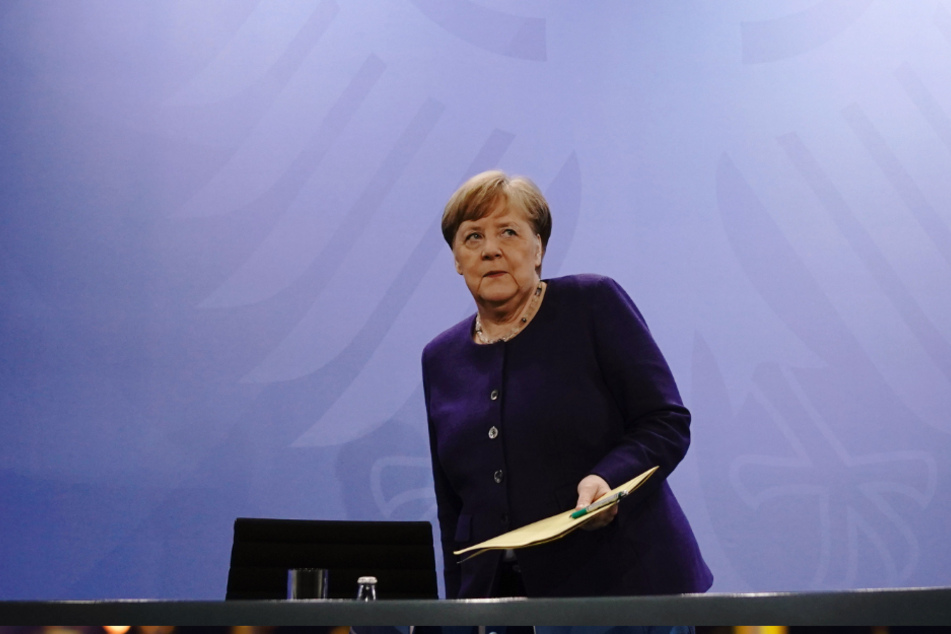 Bundeskanzlerin Angela Merkel (CDU) gibt nach der Videokonferenz mit den Ministerpräsidenten der Bundesländer eine Pressekonferenz.