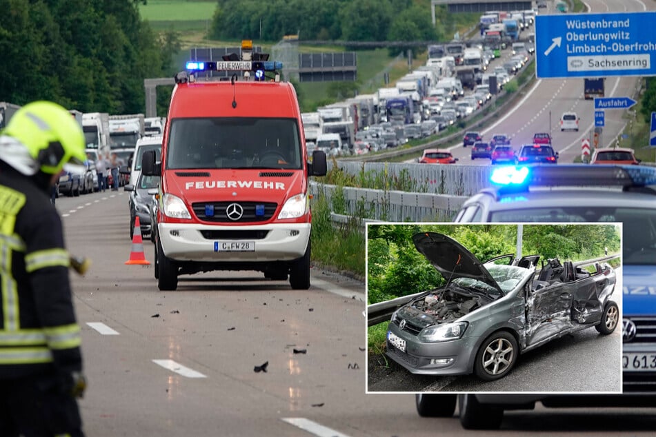 Unfall A4: Heftiger Unfall auf A4 Richtung Chemnitz: Feuerwehr muss schwer verletzte Frau befreien