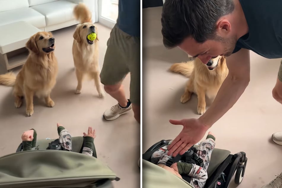 Kevin Bubolz versucht seinem Sohn Connor sehr früh High Five beizubringen.