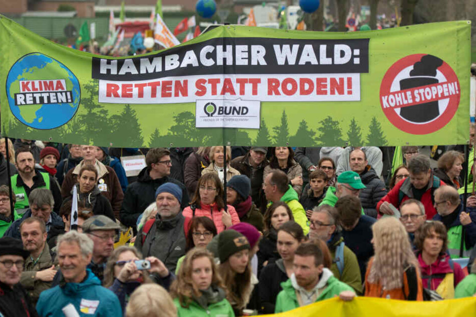 Die Leute setzen sich für eine Rettung des Hambacher Forsts ein.