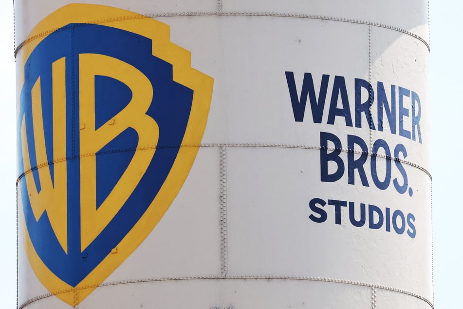 The Warner Bros logo is displayed on a water tower at Warner Bros Studio in Burbank, California.