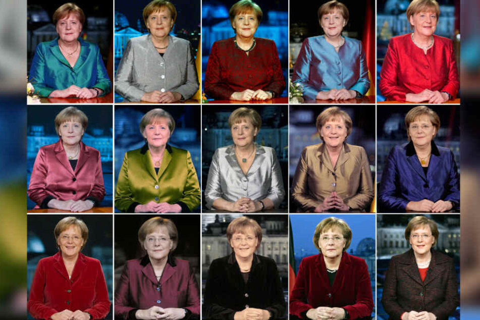 Von 2005 (rechts unten) bis 2019 (links oben): Angela Merkel bei ihrer Neujahrsansprache.