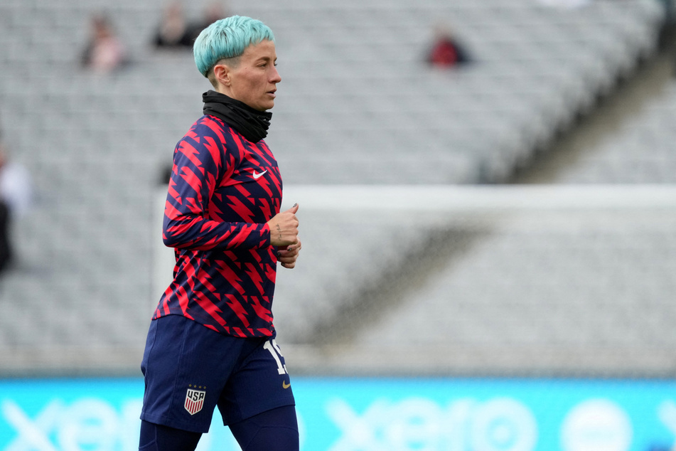 USWNT forward Megan Rapinoe warms up before playing against Vietnam in a group stage match in the 2023 FIFA Women's World Cup.