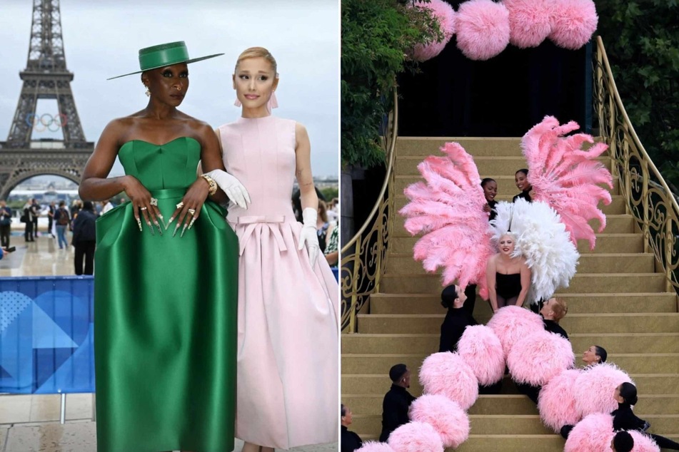 Pop icon Lady Gaga (r.) wowed the crowd of VIPS and spectators with an early performance in the ceremony. Singer Ariana Grande (c.) was also spotted together with Wicked co-star Cynthia Erivo (l.) in their usual pink and green.