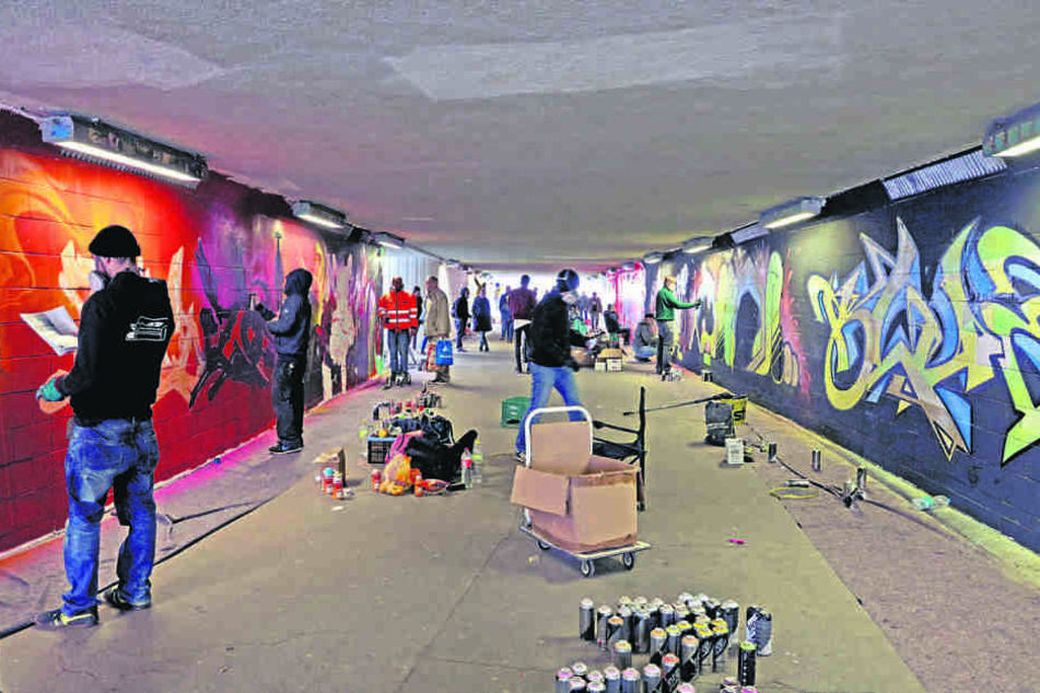Zwei Tage wuselten die Graffiti-Künstler im Fußgängertunnel.