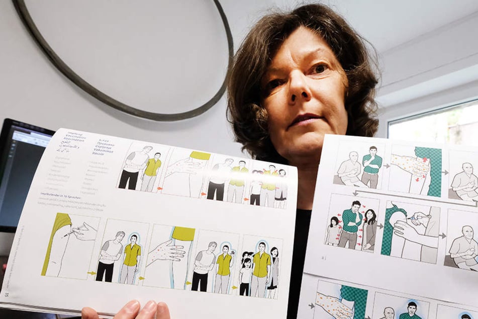 Christina Heiligensetzer beschuldigt das Sozialministerium Sachsen, die vom Verein entwickelte Bildgeschichte (l.) abgekupfert zu haben.