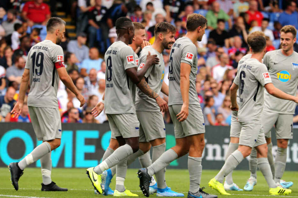 Die Mannschaft gratuliert Marvin Plattenhardt zu seinem kuriosen Treffer.