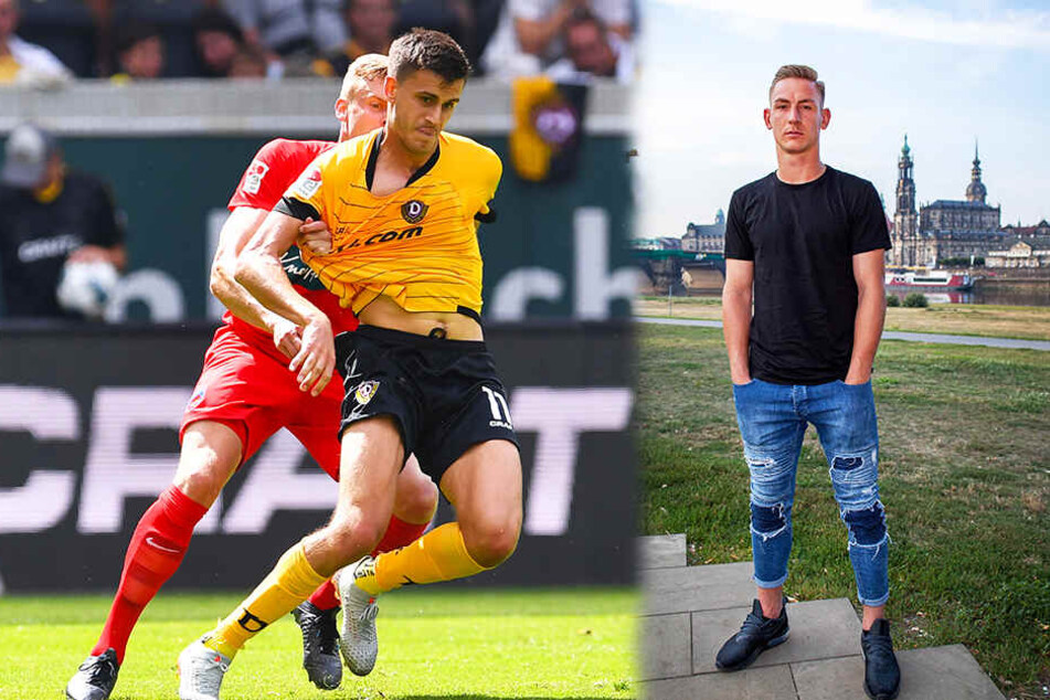 Kevin Broll (r.) lässig mit den Händen in den Taschen am Dresdner Elbufer. Mittlerweile ist der Keeper die erhoffte Verstärkung. Zuletzt stark. Alexander Jeremejeff (M.) traf gleich in seinem ersten Spiel für Dresden gegen Heidenheim. (Bildmontage)