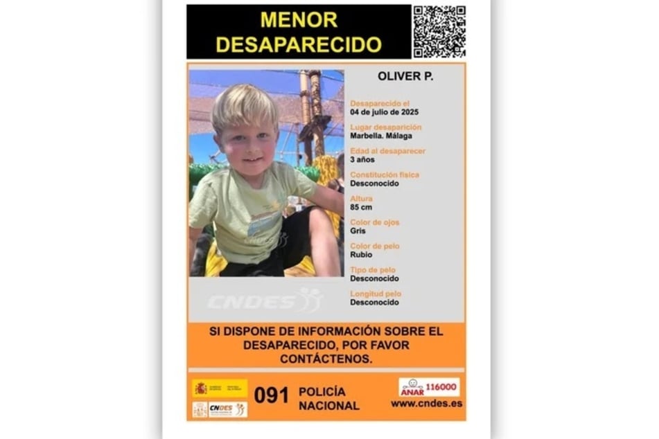 Die spanische Polizei bittet um Hinweise zum Verbleib von Oliver (3) und hat dazu eine Suchmeldung herausgegeben.