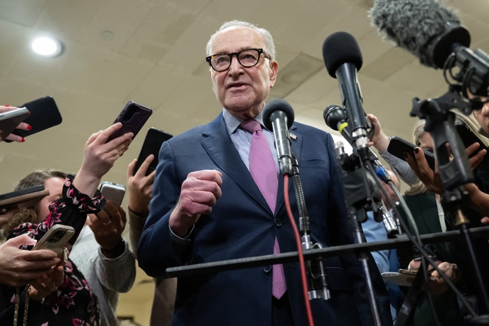 US Senate Minority Leader Chuck Schumer (pictured), Democrat of New York, speaks with reporters after a briefing with US Secretary of State Marco Rubio and US Secretary of Defense Pete Hegseth on Capitol Hill in Washington, DC, Tuesday.