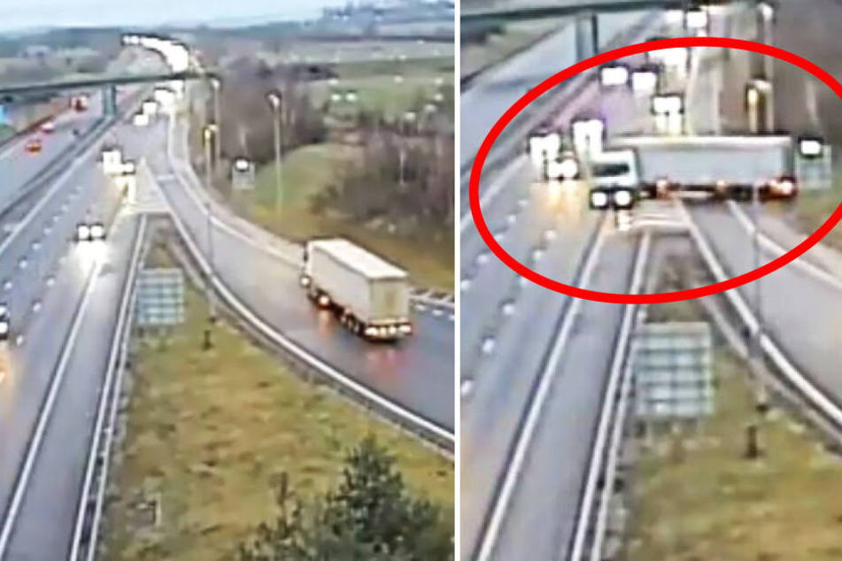 Lebensmüde: LKW fährt verkehrt auf Autobahn und startet irres Manöver