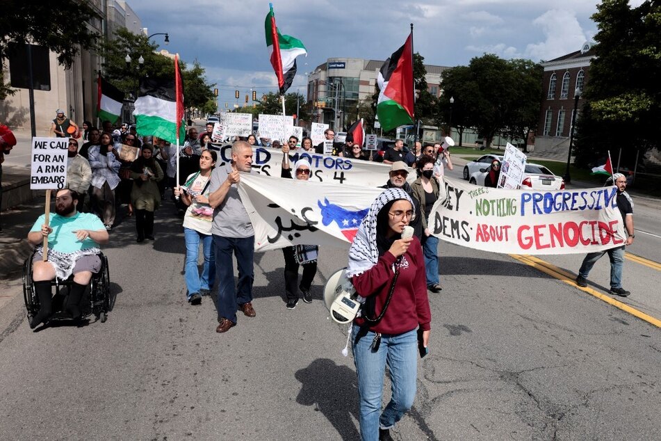 Protesters take to the streets in Dearborn, Michigan, to demand an arms embargo on Israel.