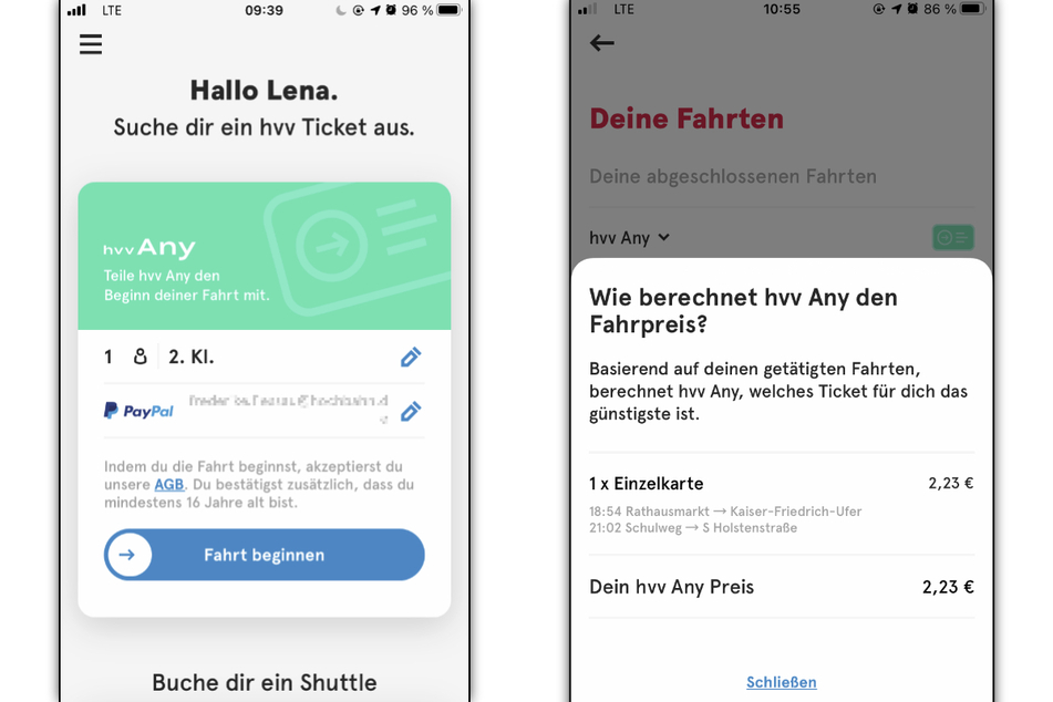 So sieht die hvv any App nach derzeitigem Stand aus.
