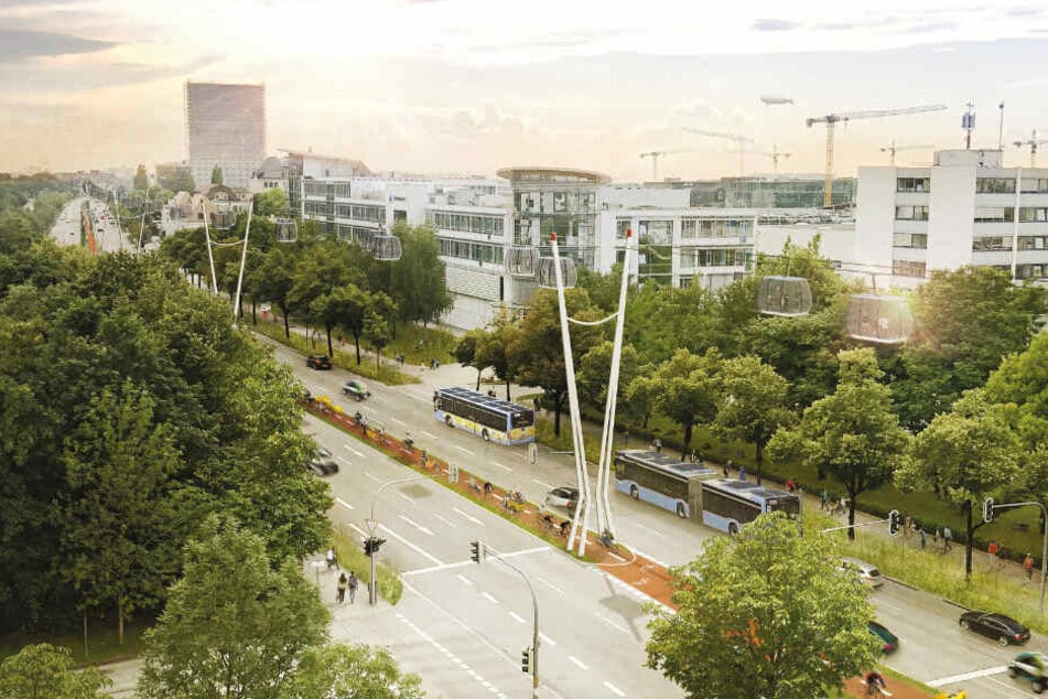 München könnte bald eine Seilbahn als Teil des öffentlichen Nahverkehrs bekommen. (Darstellung)
