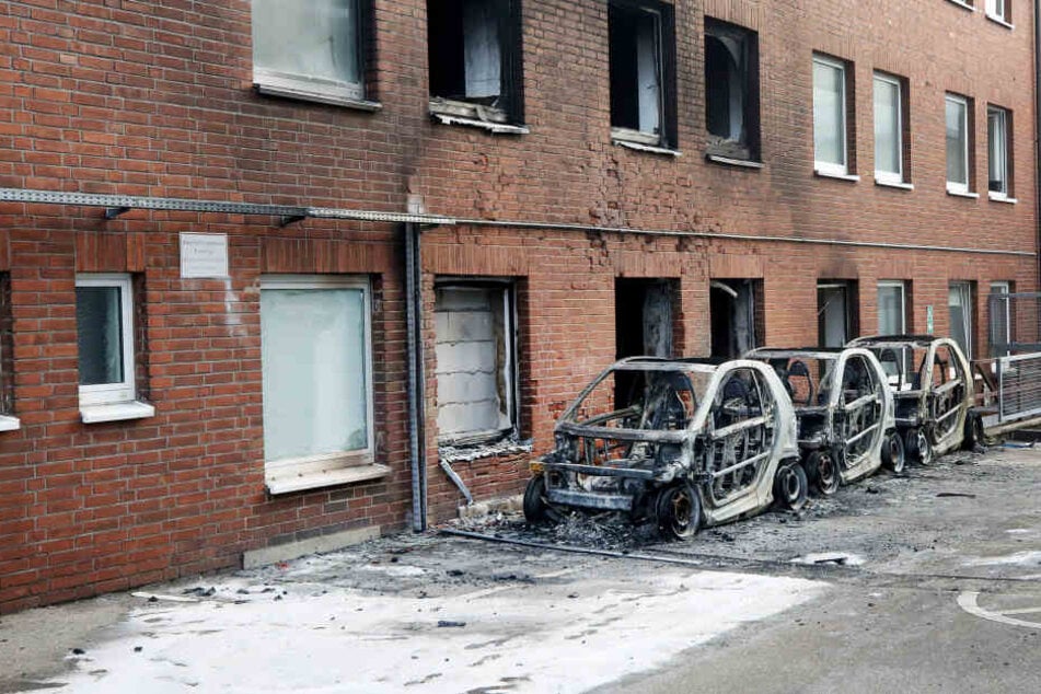 Im Gebäude neben den abgebrannten Autos fanden die Ermittler die Drogenplantage