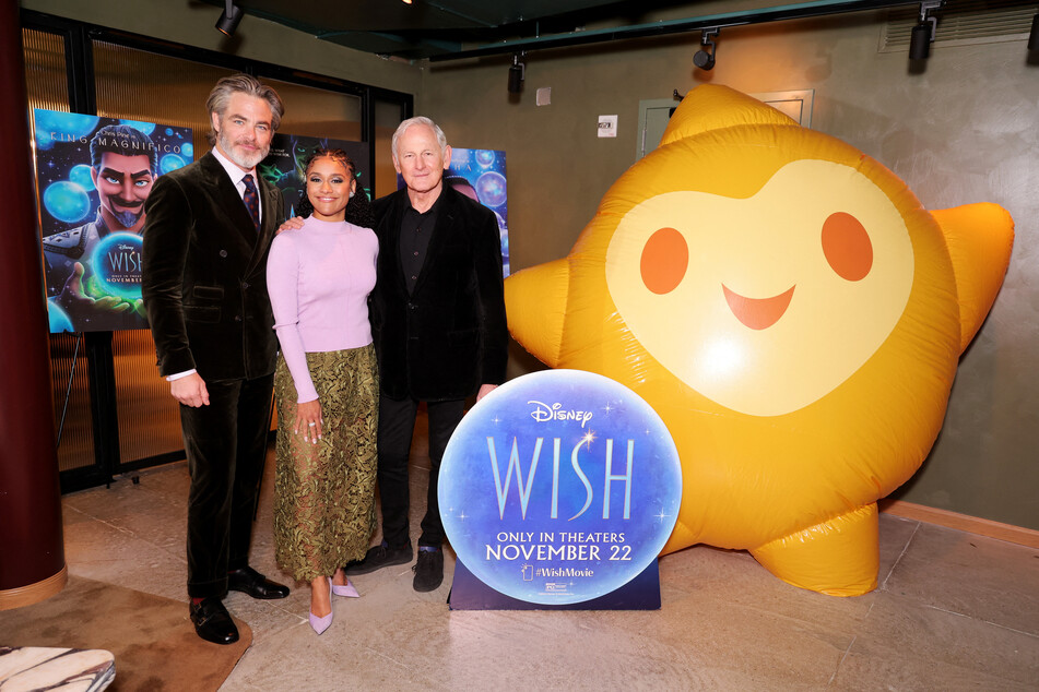 (l-r) Chris Pine, Ariana DeBose, and Victor Garber attend the New York Special Screening of Walt Disney Animation Studios' Wish on November 15, 2023 in New York City.
