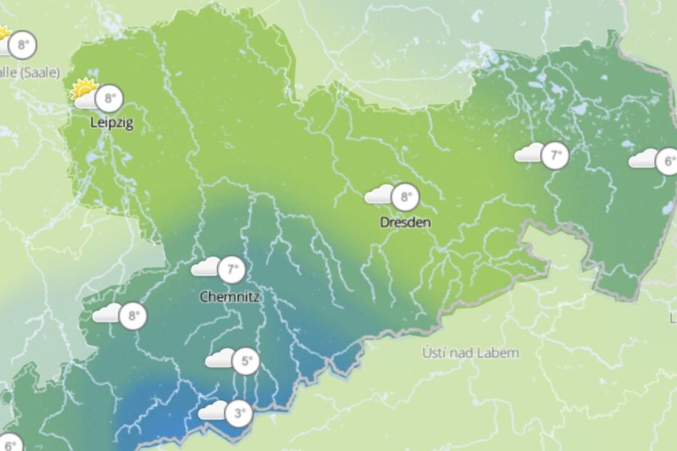 Die Wettervorhersage für Samstag in Sachsen. Das sind leider nicht die Nachttemperaturen, sondern die Tageshöchstwerte.