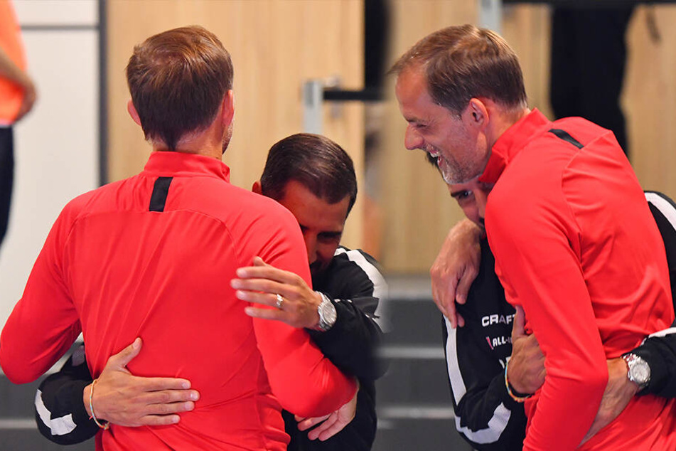 Cristian Fiel und Thomas Tuchel hatten vor der Partie ihren Spaß.