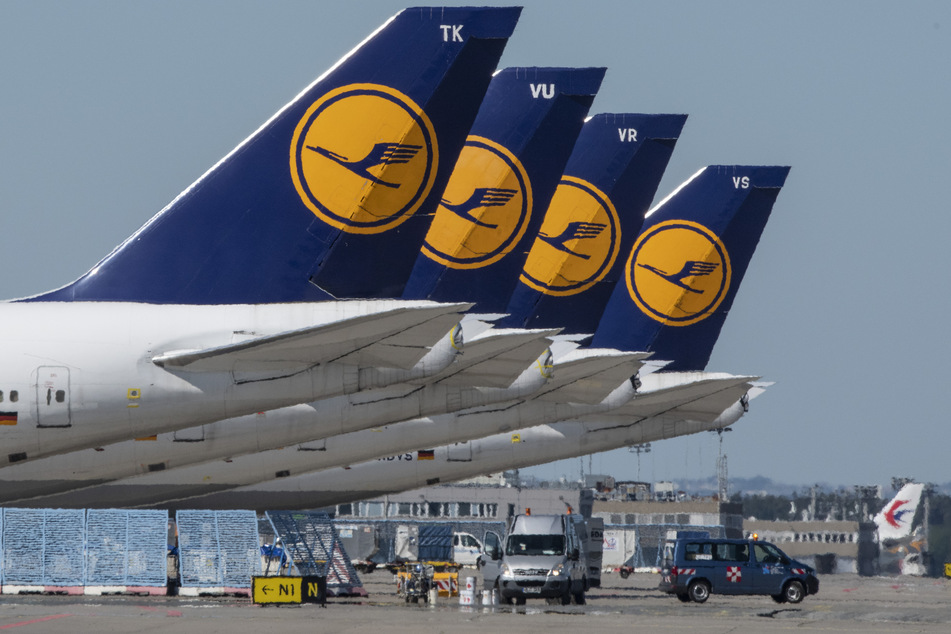 Lufthansa-Maschinen stehen am Frankfurter Flughafen.
