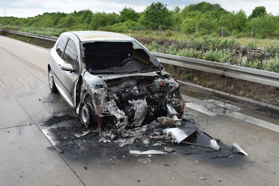 Der Peugeot eines 22-Jährigen ist am Samstag nach einem Unfall auf der A9 in Flammen aufgegangen.