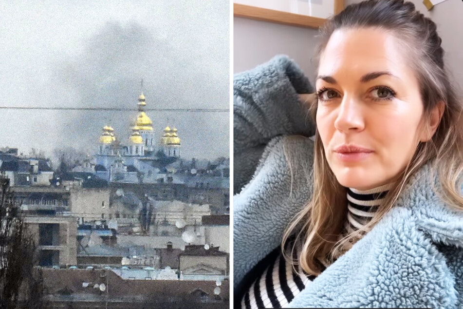 Rauch steigt über der ukrainischen Hauptstadt Kiew auf. Russische Truppen haben ihren Angriff auf die Ukraine gestartet. Auch an Schauspielerin Nina Bott (44) geht die Situation nicht spurlos vorbei.