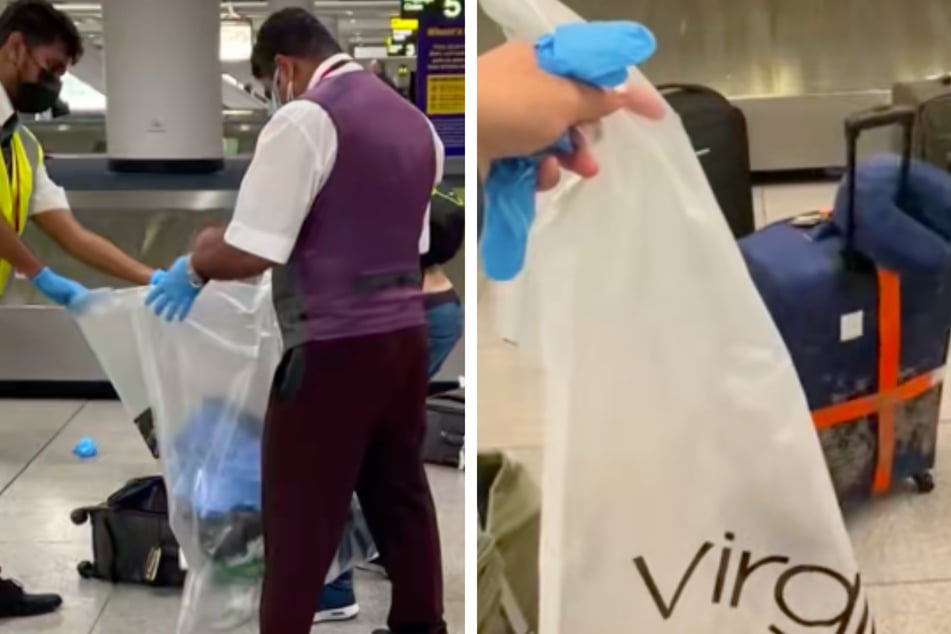 Das Bodenpersonal verteilte Plastiktüten an die Passagiere.