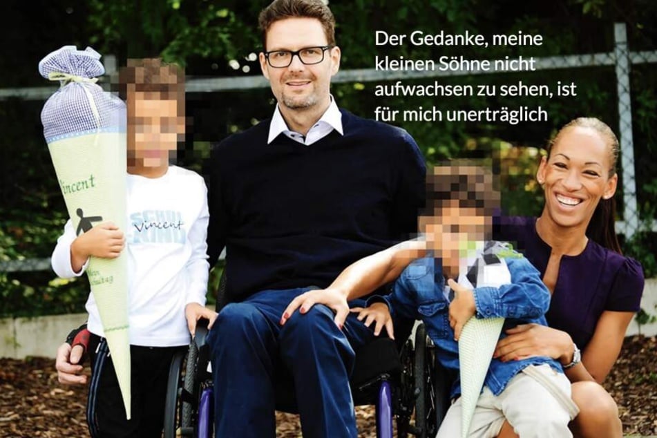 Astrids Ehemann Florian (Mi.) sitzt seit einem Unfall im Rollstuhl. Ihre beiden Söhne (9 und 11) will sie um jeden Preis aufwachsen sehen.