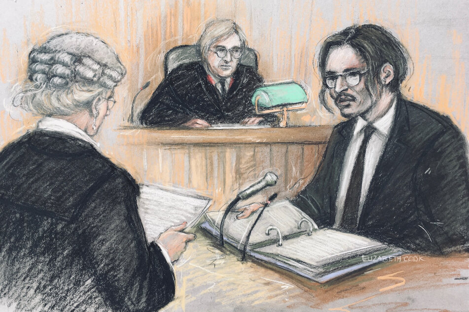 Diese Gerichtsskizze zeigt Johnny Depp bei der Anhörung.