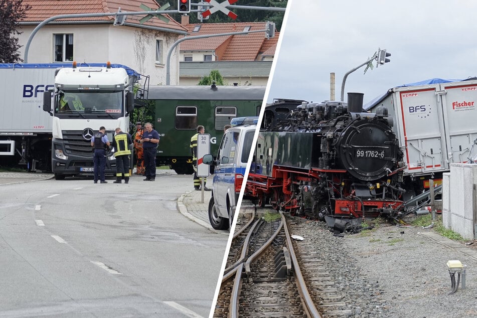 Weißeritztalbahn mit Lkw zusammengekracht und entgleist: Mehrere Verletzte!