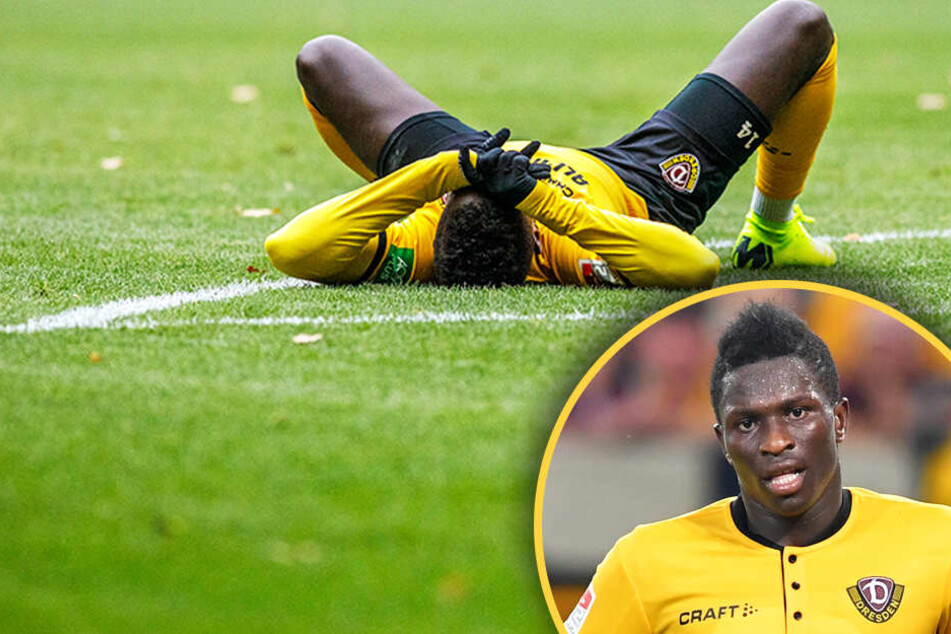 Moussa Koné am Boden: fällt der Dynamo-Stürmer bei Darmstadt 98 aus?