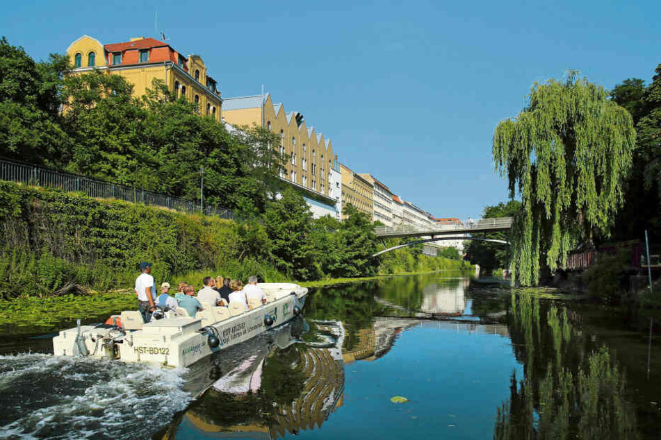 Der Karl-Heine-Kanal in Leipzig. Er wird zwischen Nonnenbrücke und Lindenauer Hafen entkrautet.