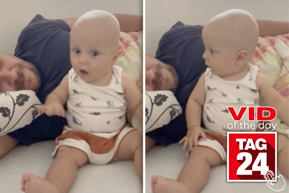 Today's Viral Video of the Day features a baby named Luka and his hilarious expressions to his snoring father!