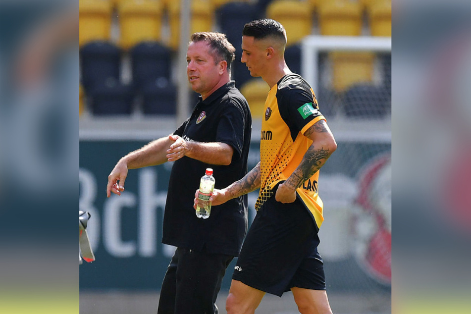 Dynamo-Coach Markus Kauczinski (l.) konnte mit dem ersten Auftritt von Panagiotis Vlachodimos zufrieden sein.