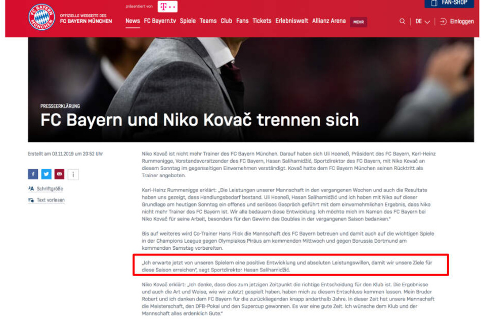 In der Mitteilung des FC Bayern steht ein Zitat, das manchen bekannt vorkommen könnte.