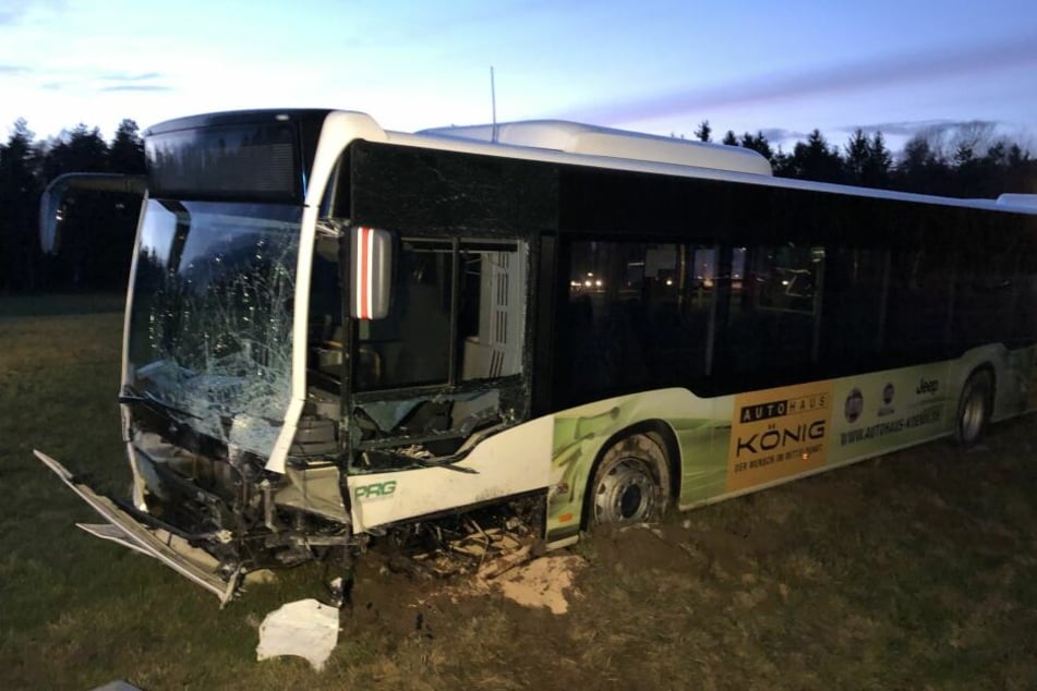 Der Linienbus wurde leicht beschädigt und landete auf einer angrenzenden Wiese.
