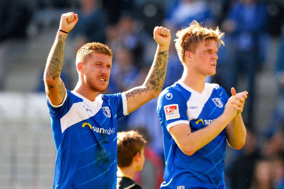 Philip Türpitz (l.) ist einer von 17 bereits feststehenden Abgängen des 1. FC Magdeburg. Marius Bülter wird von den Erstliga-Aufsteigern 1. FC Union Berlin und SC Paderborn 07 gejagt, steht beim FCM aber noch unter Vertrag.